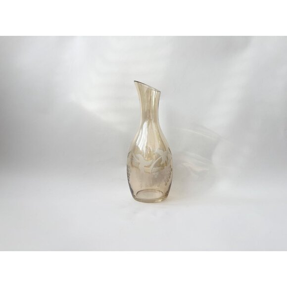 Etched Pale Yellow Glass Floral & Fruit Vintage Art Nouveau Oblique Glass Carafe - Picture 12 of 16